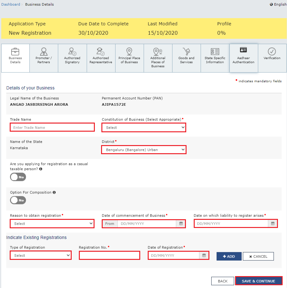 Step 6 to Register a startup or SMB under GST