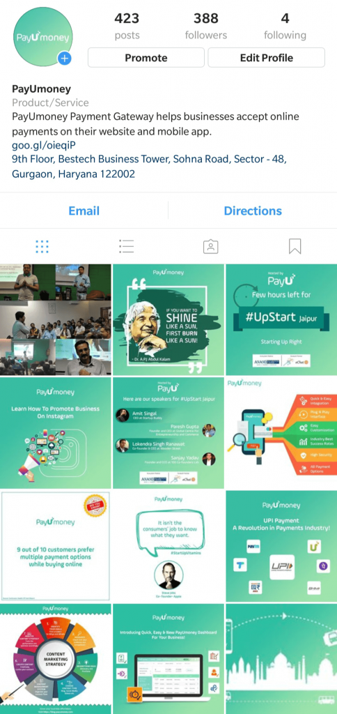 instagram content strategy payumoney profile