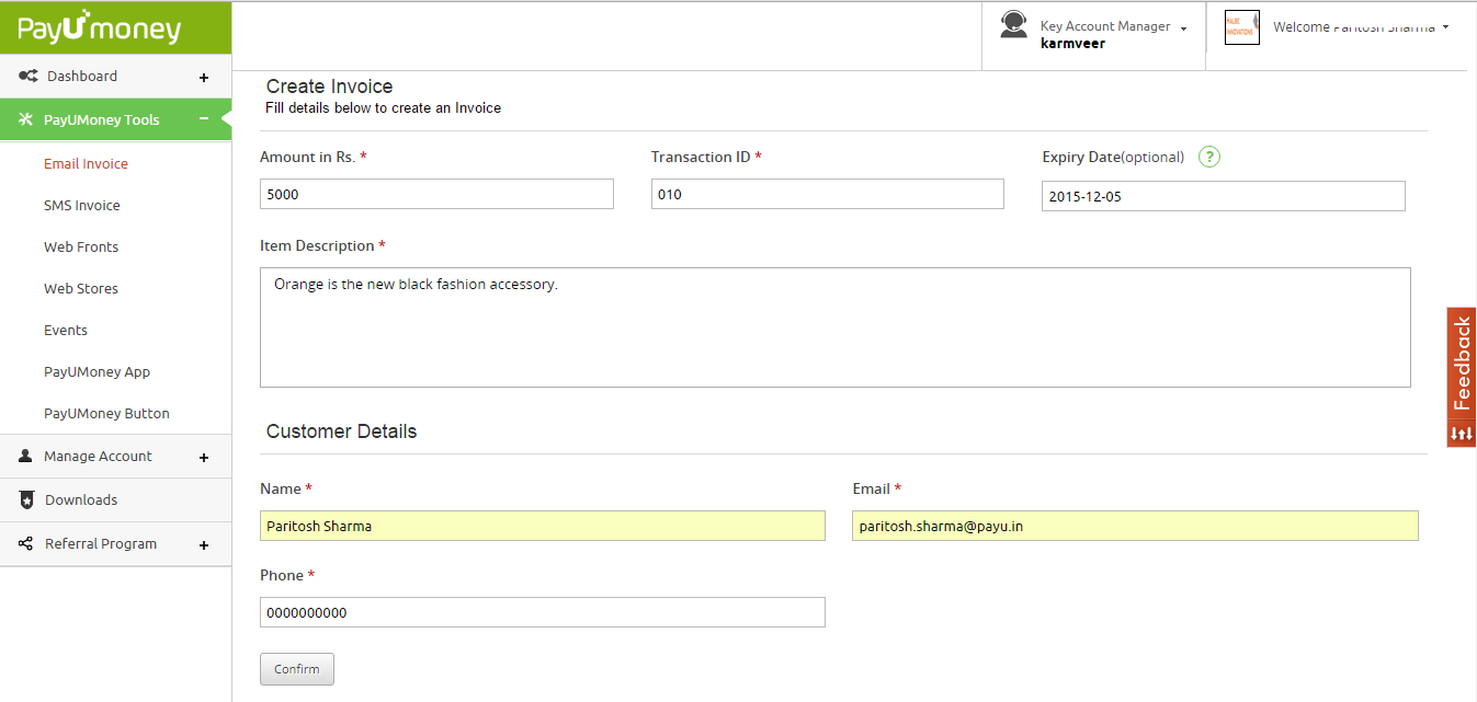 PayUmoney Email Invoice 2